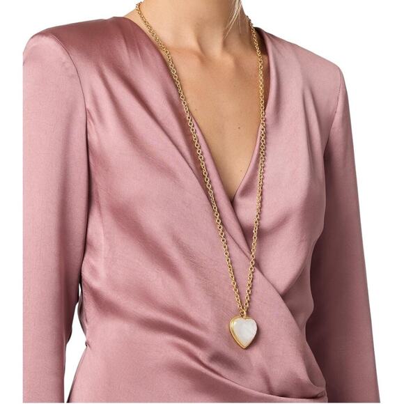 JULIE VOS Women’s 24K Gold Plated Irisdecent Blush Pink Heart Pendant Necklace - Picture 3 of 16